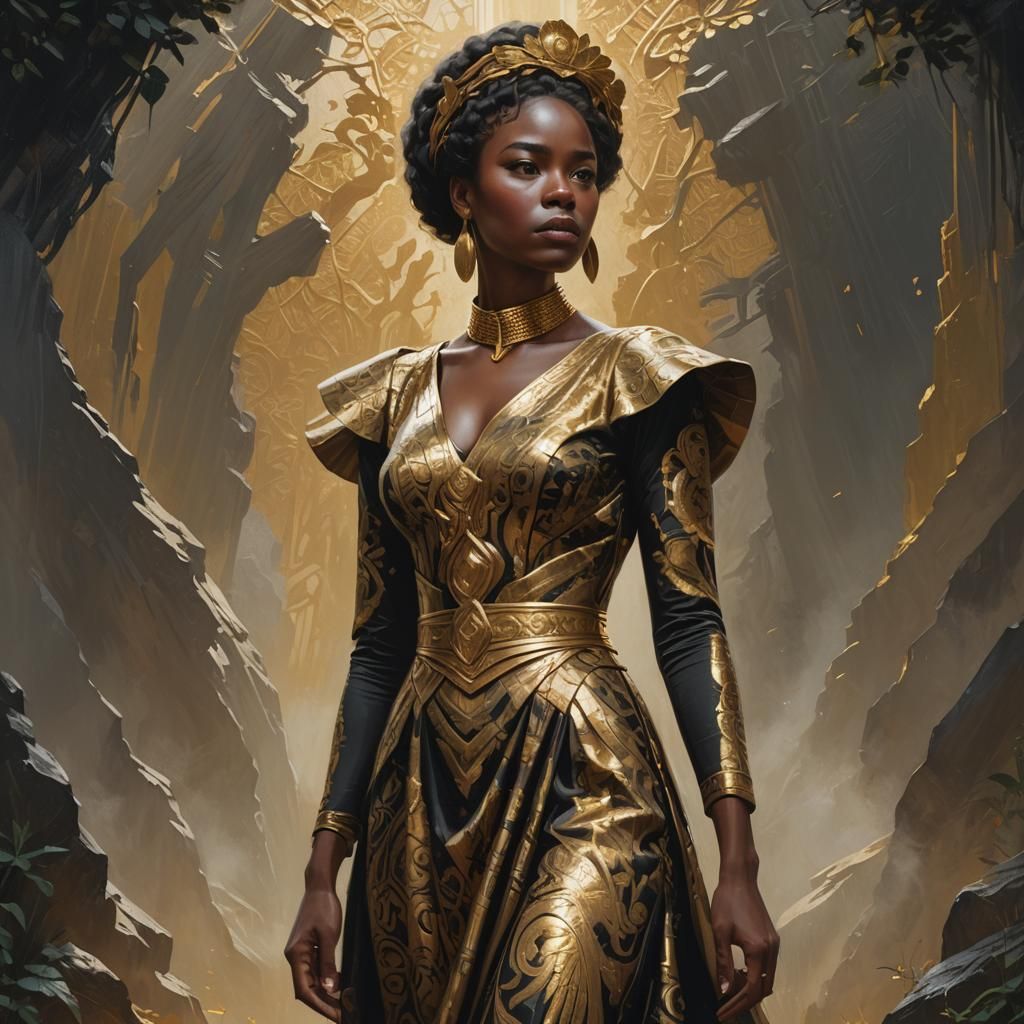 Mystical Portrait of Woman in Gold Dress