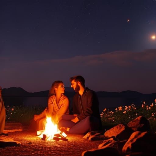 Romantic Campfire Scene Under Starry Night