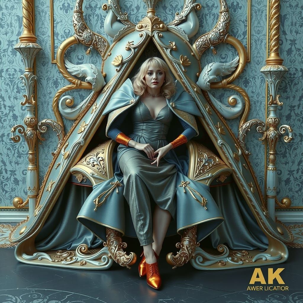 Elegant Woman in Luxurious Surreal Psychedelic Setting