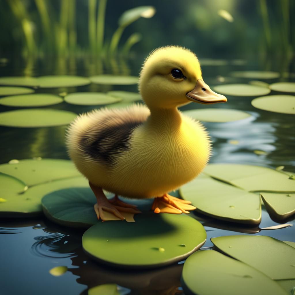 Adorable Duckling Waddles on Lily Pad