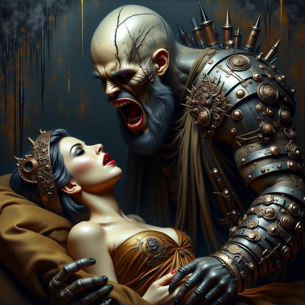 Haunting Orc Zombie Warrior with Dripping Oil Paint