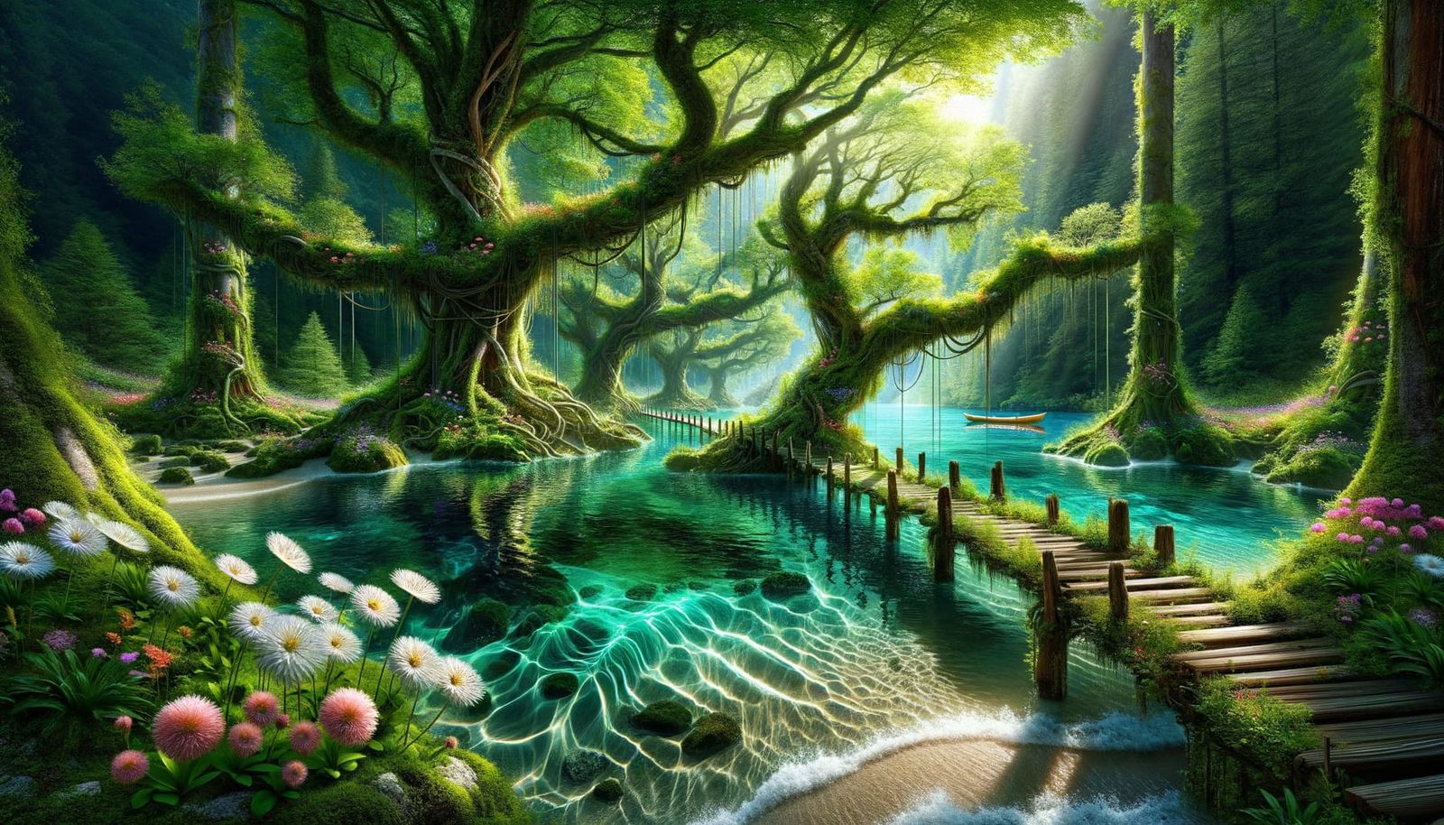 Enchanted Forest Oasis in Dreamy Water Scene