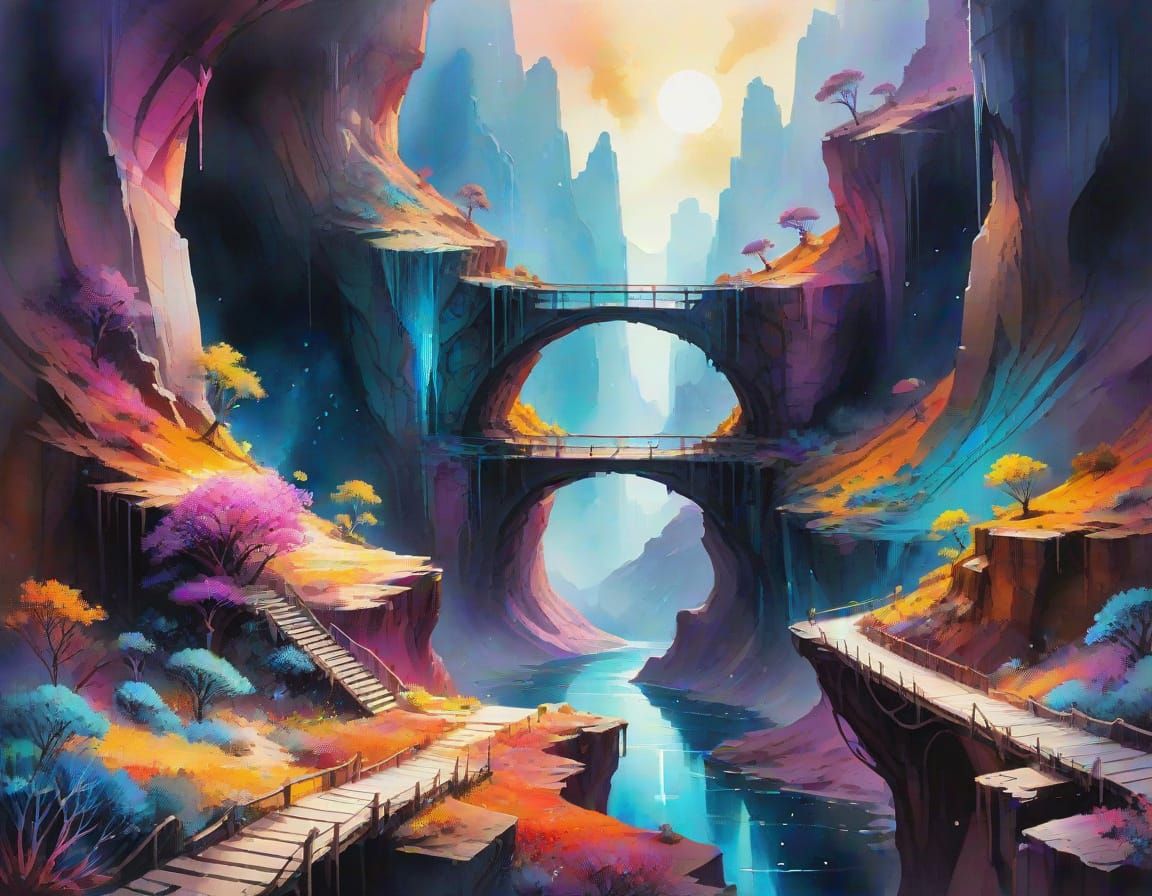 Bismuth Crystal Bridge Over a Magical Alien Canyon