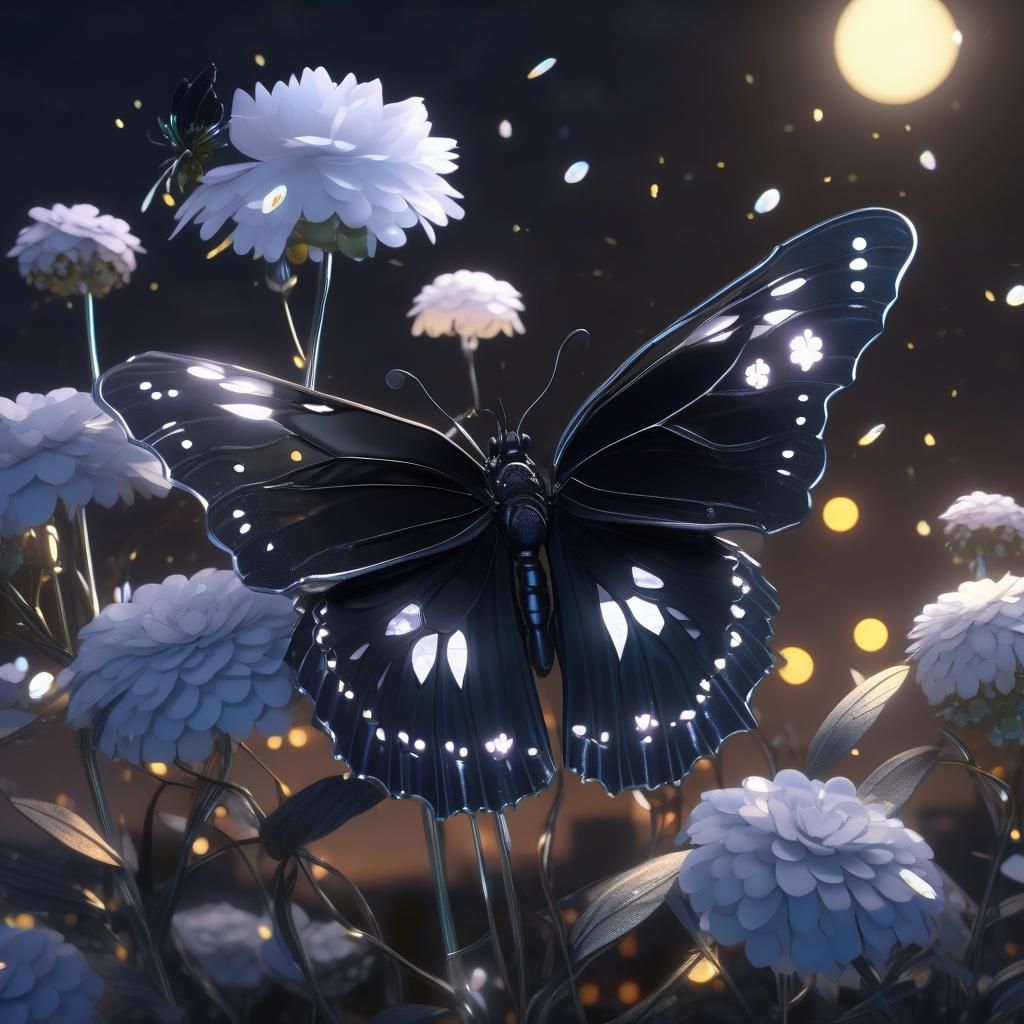 Silver Flower and Black Butterfly: 3D Anime Art