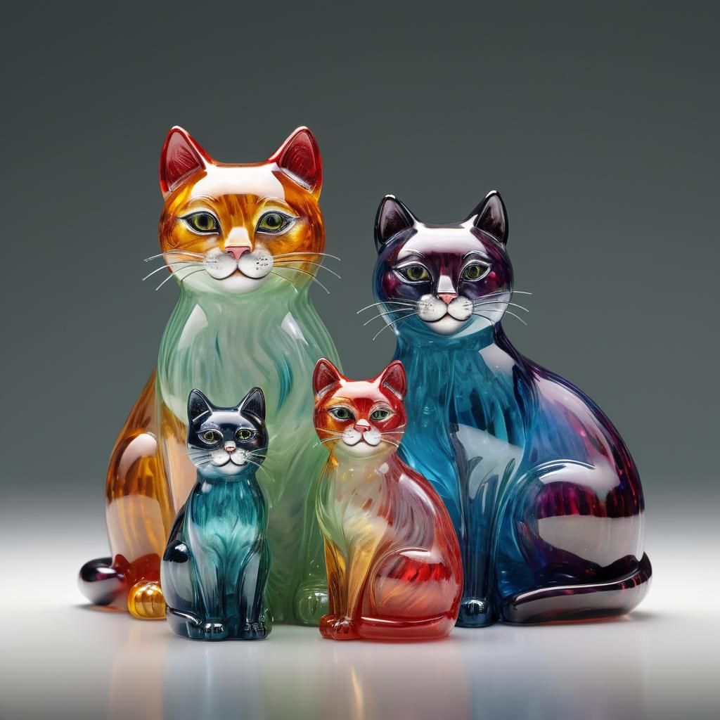 Enameled Glass Cats: 3D Rendered Figurines