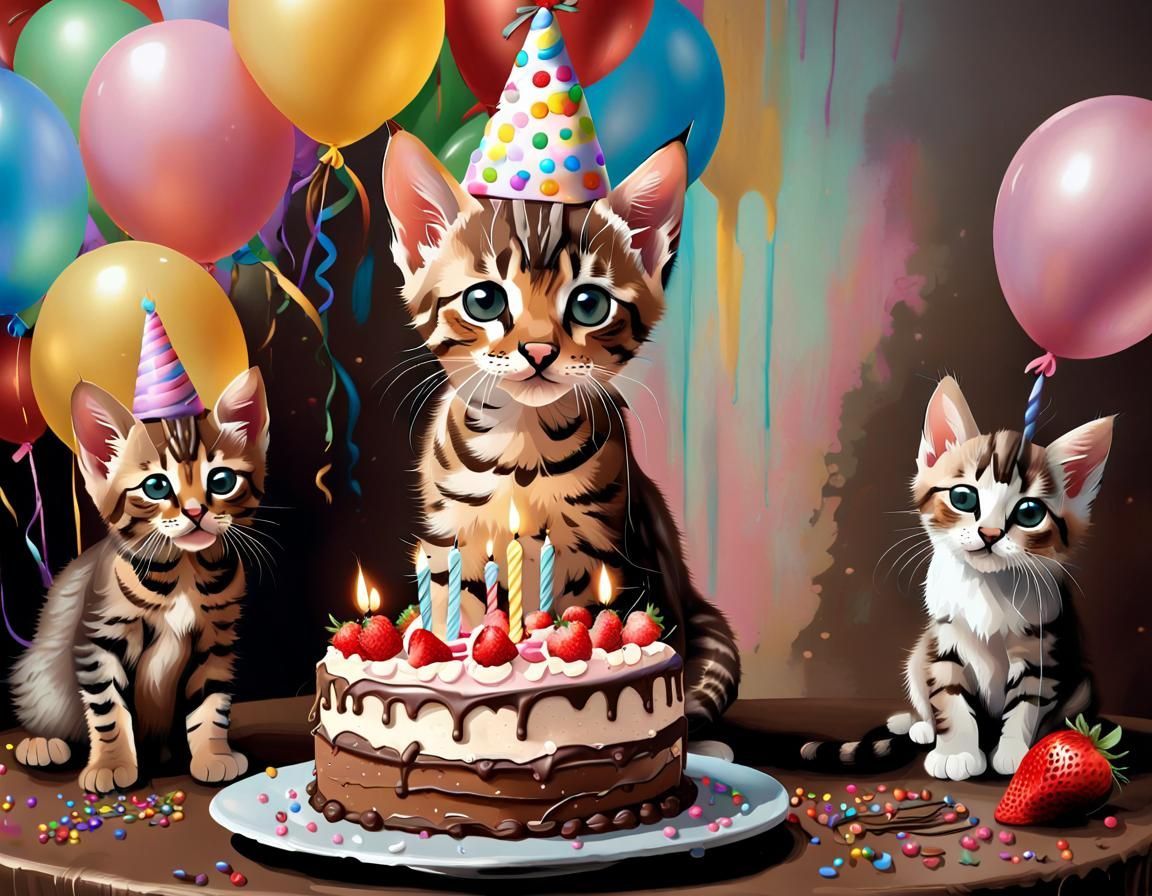 Bengal Kitten Birthday Party as Detailed Matte Painting