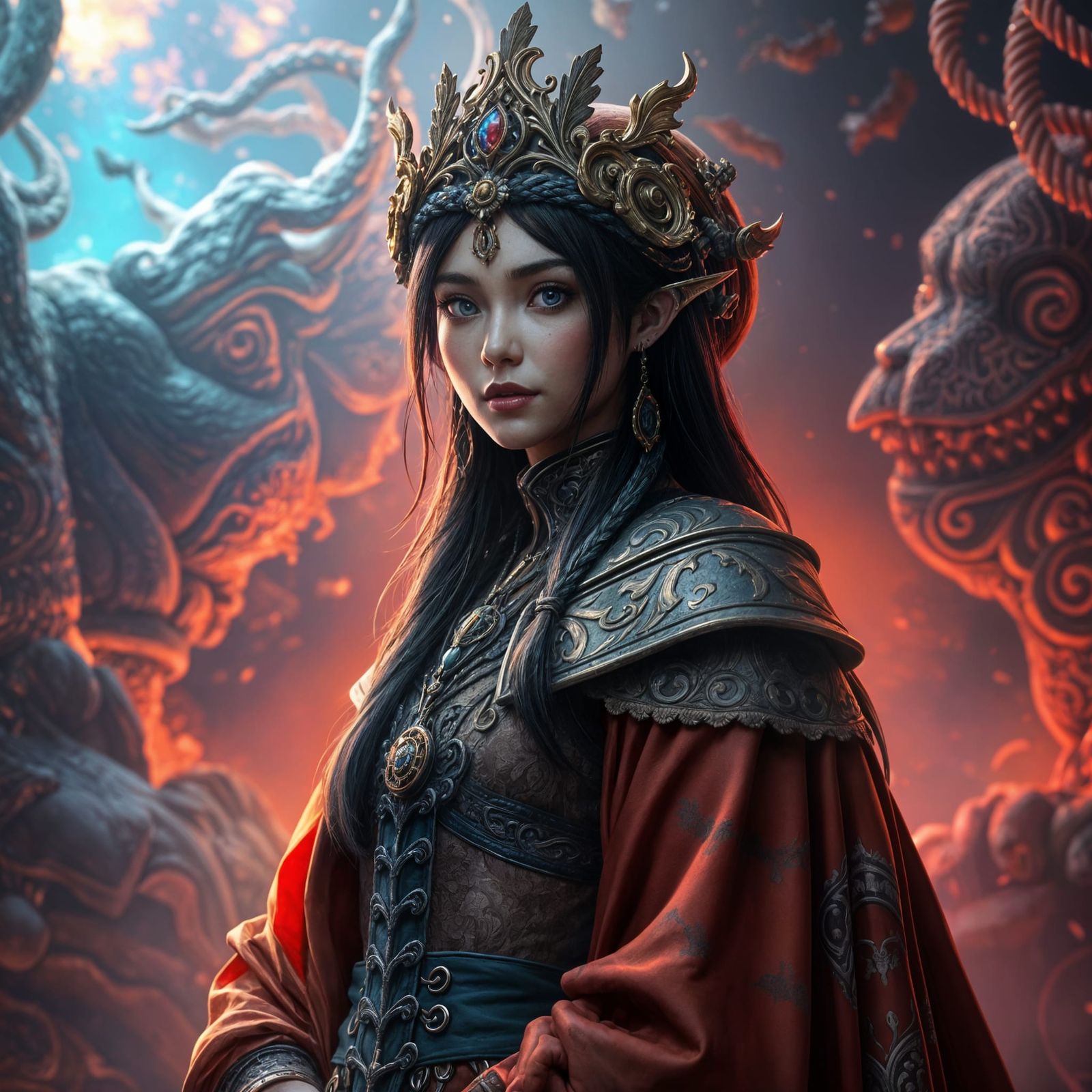 Detailed Portrait in Art Nouveau Style