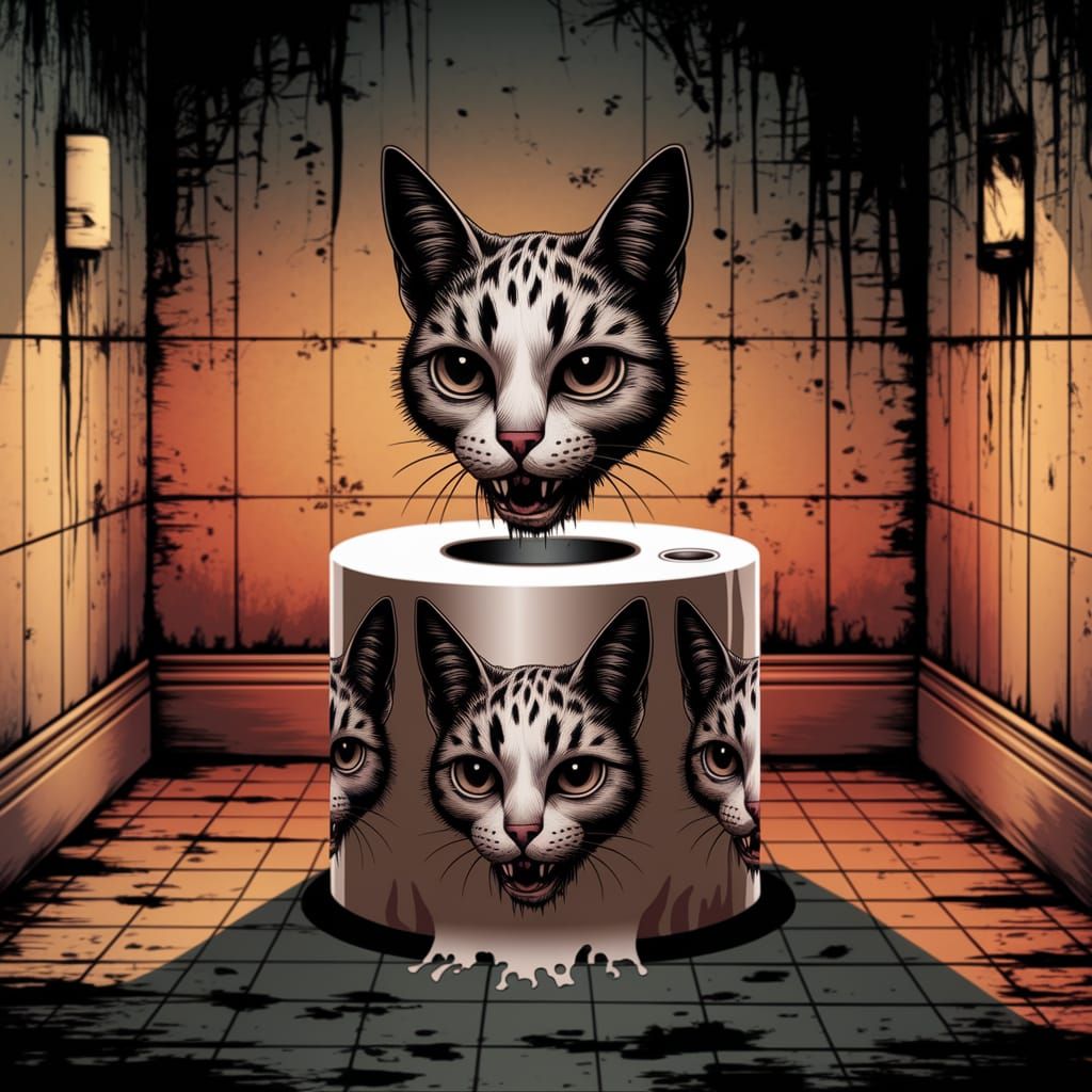 Disturbing Italian Horror Toilet Paper Roll with Cat Head De...