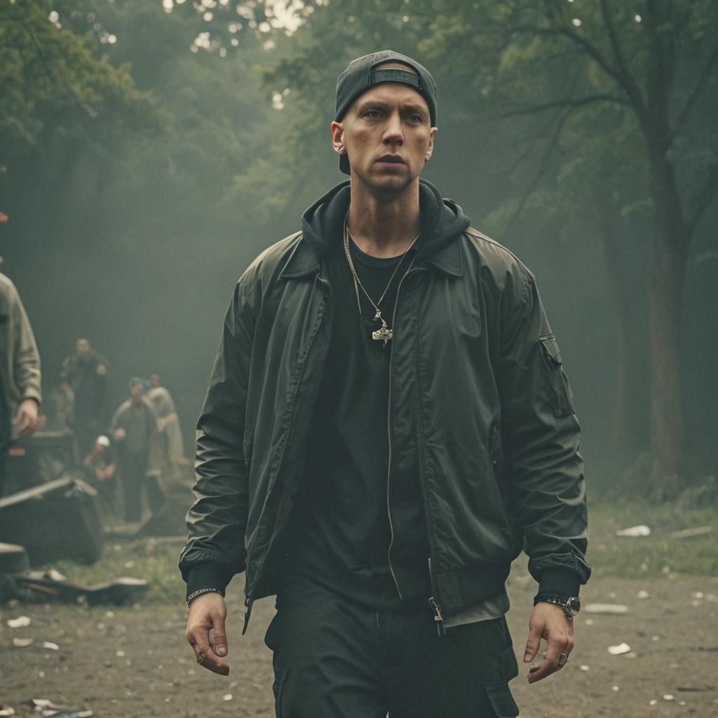 Dramatic Eminem Portrait in Cinematic Style
