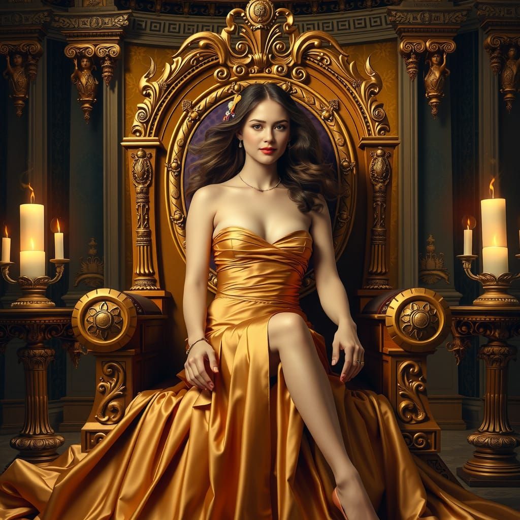 Elegant Woman on Throne in Art Nouveau Style