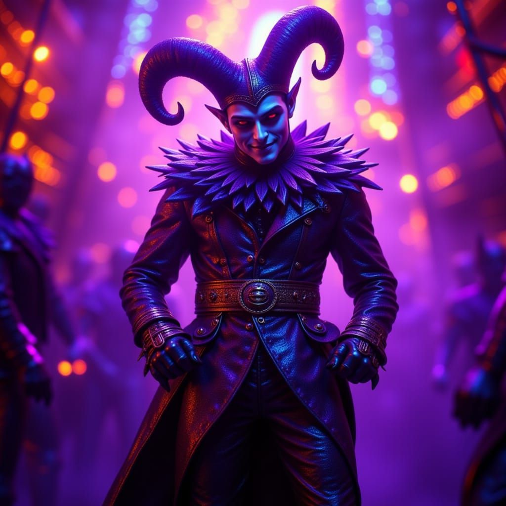 Jester at Whimsical Carnival in Realistic Cinematic Style
