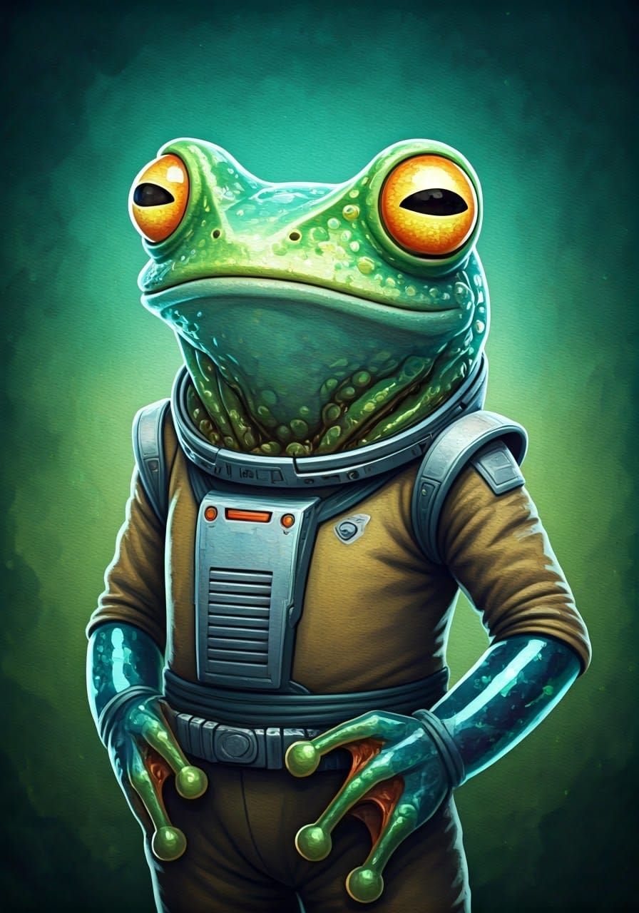 Glass Frog Space Officer Portrait in Vibrant Watercolor