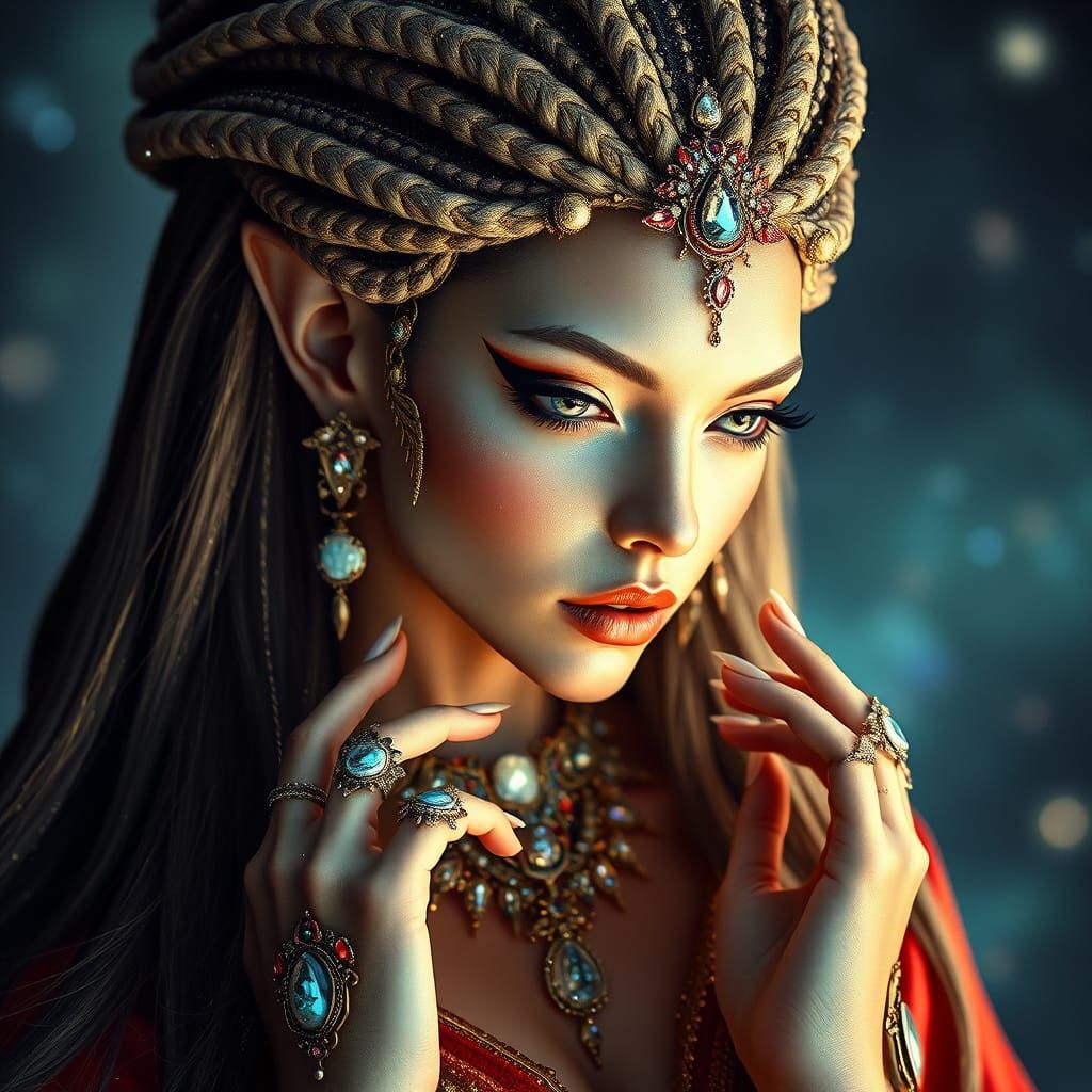 Ethereal Alien King in Starlight Hair with Celestial Braids