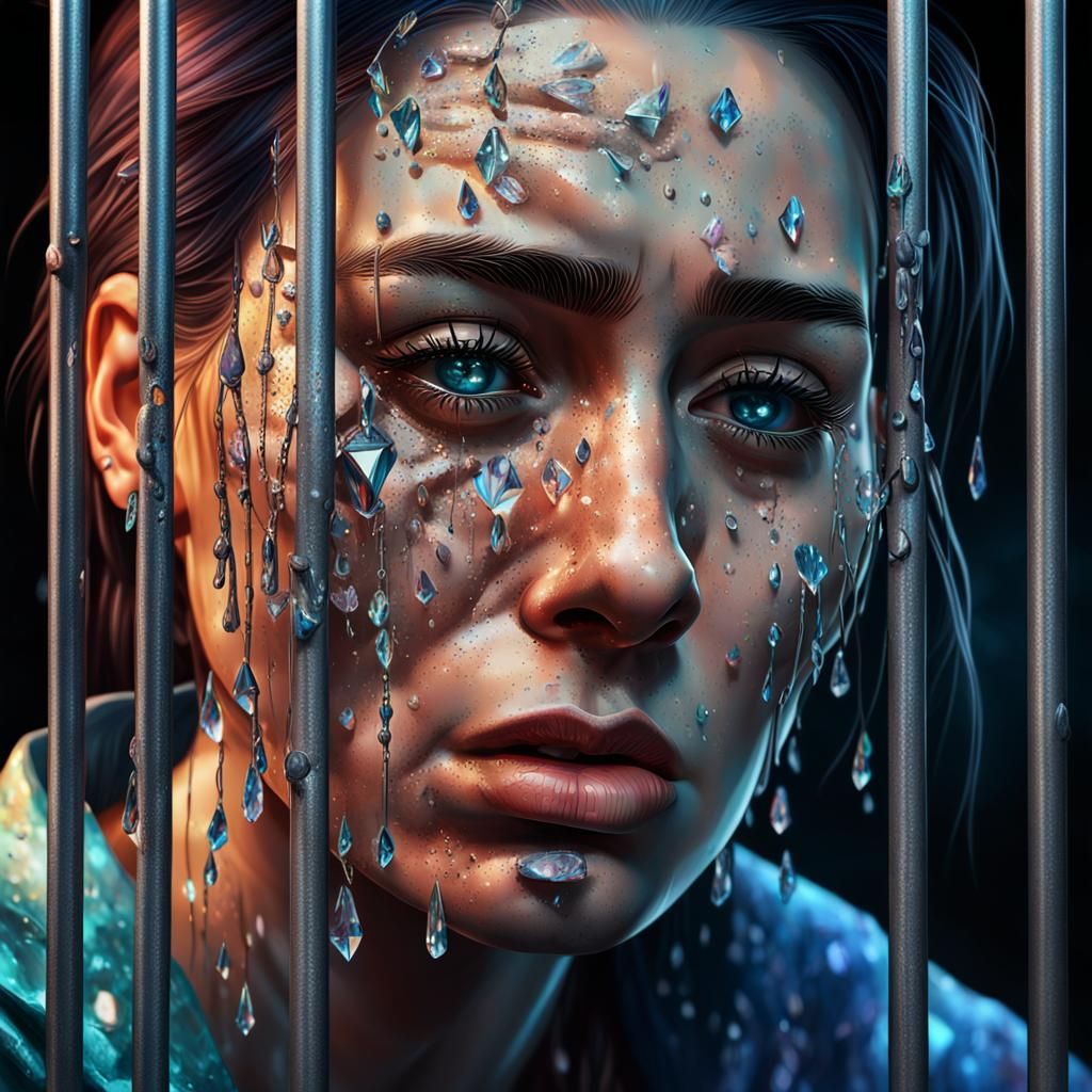 Sad Woman Crying Diamond Tears: Hyperrealistic Art