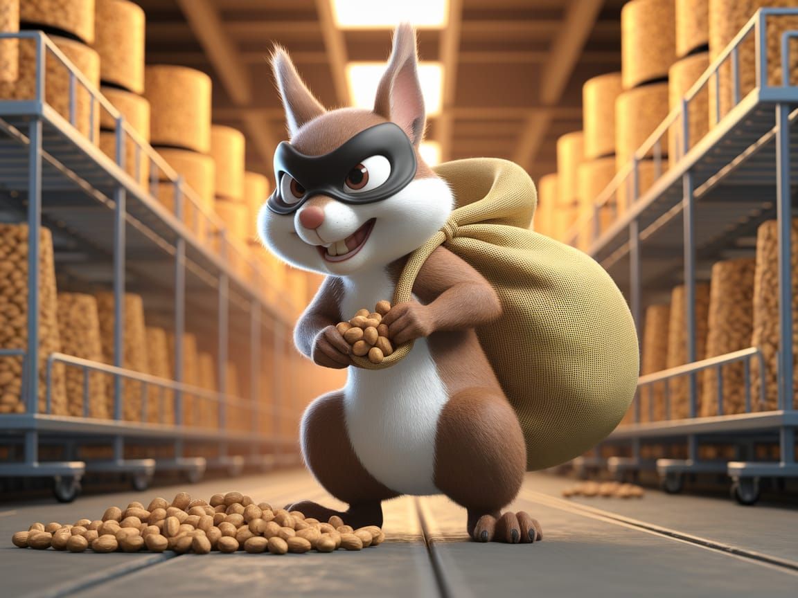 Mischievous Squirrel Steals Peanuts in 3D Render