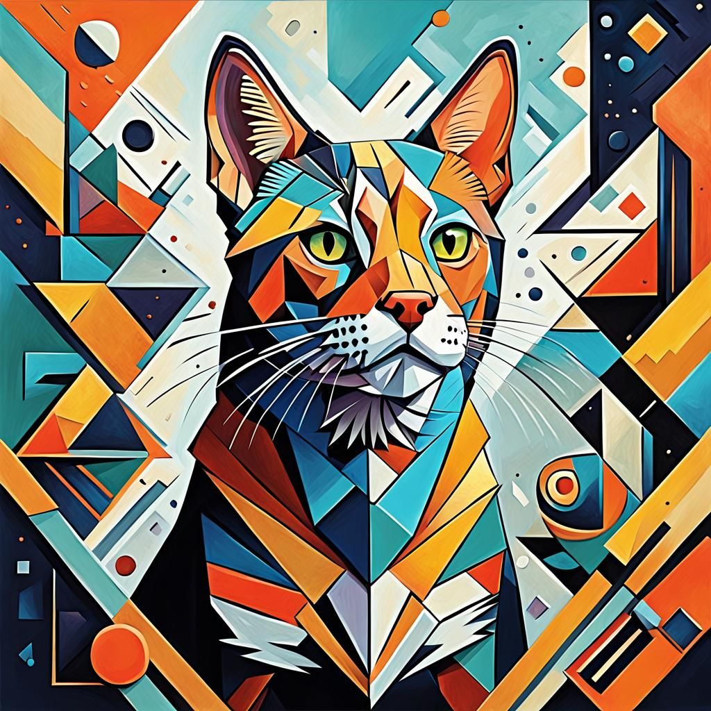 Cubist Cats and Dogs in Geometric Fauvism Style