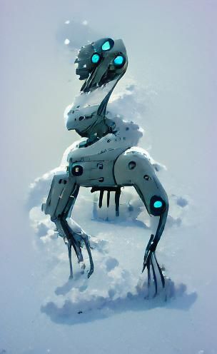 Robotic Sci-Fi Creature in Winter Snowscape