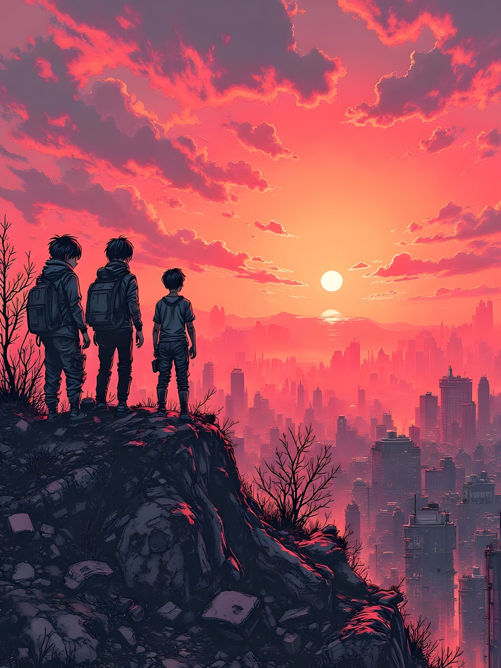 Post-Apocalyptic Sunset Over Abandoned Cityscape