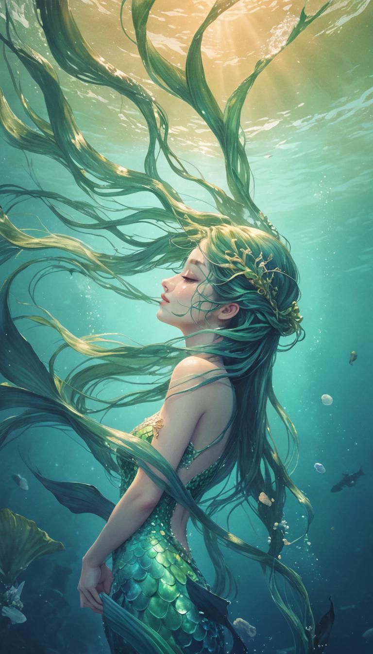 Elegant Mermaid with Merman Prince in Yuumei Art