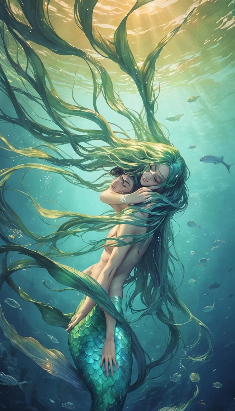 Elegant Mermaid with Merman Prince: Yuumei Art