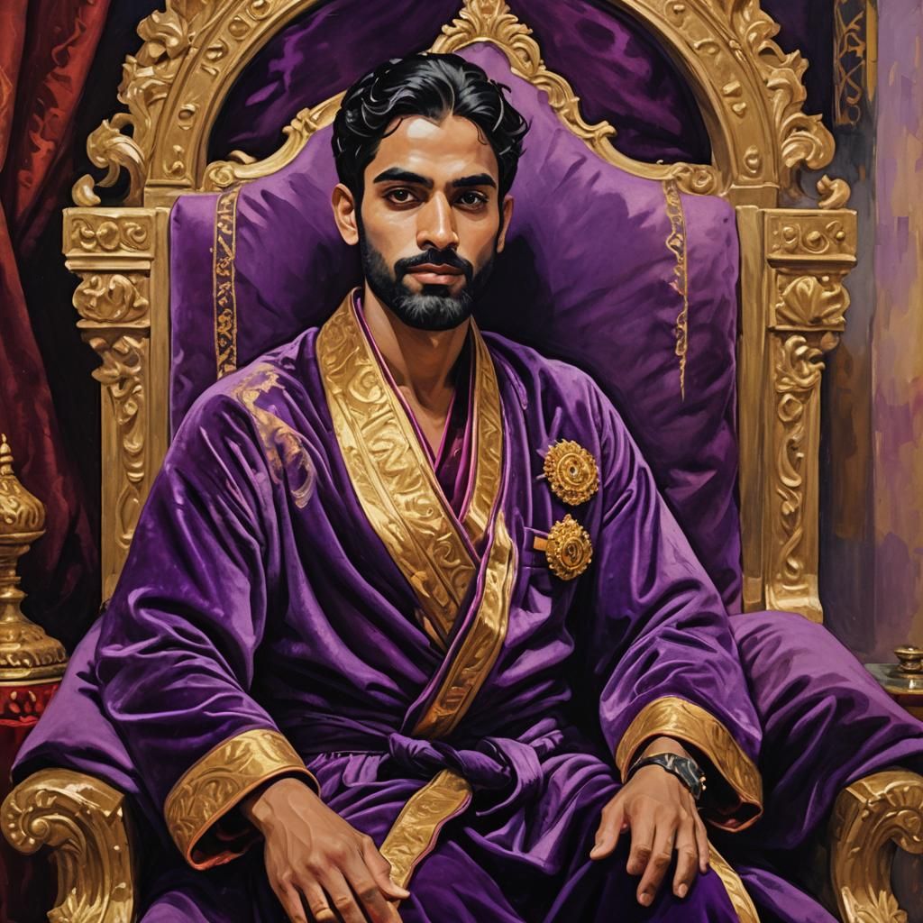 Indian Prince in Purple Robe: Impressionist Oil Painting