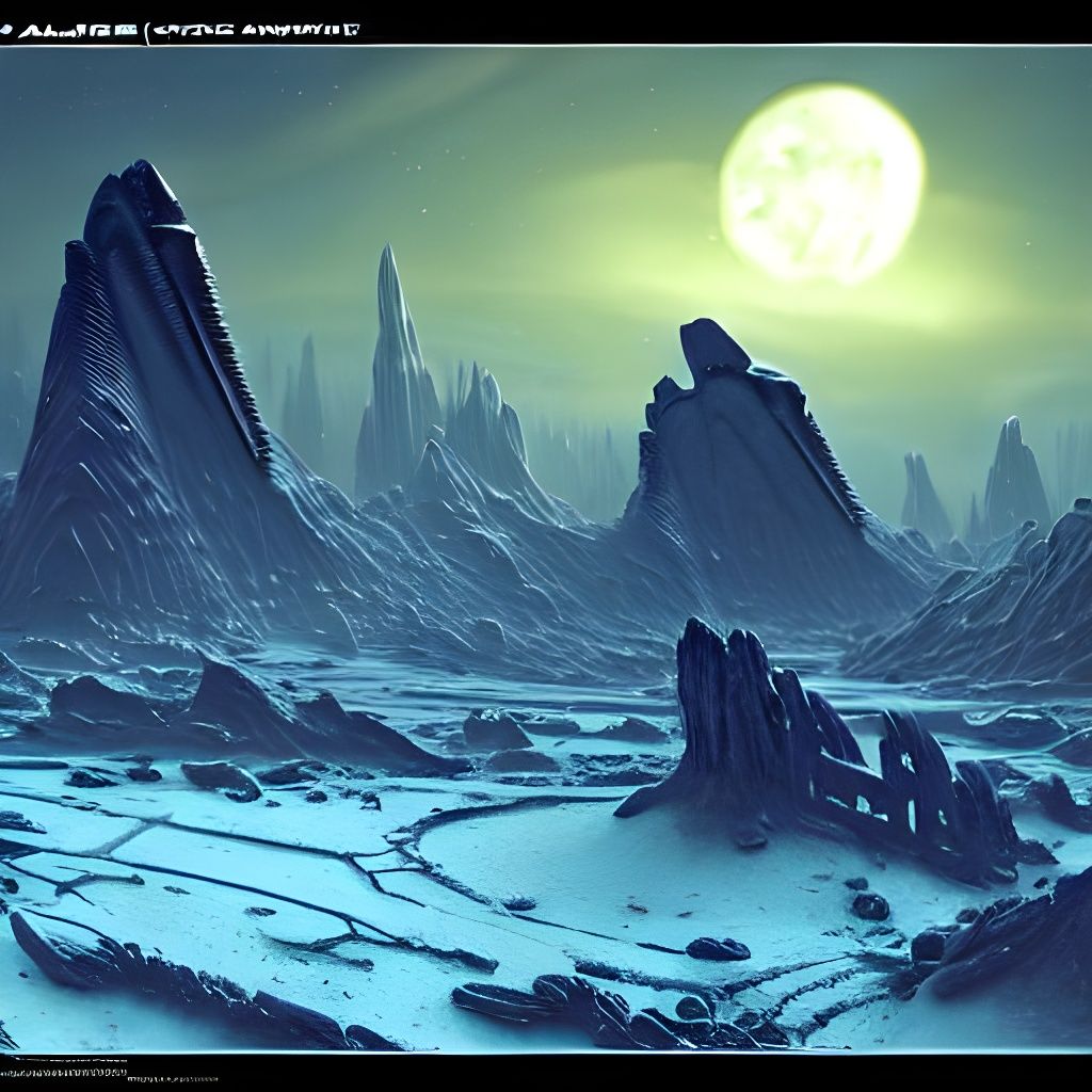 Icy Alien Ruins Under Shooting Stars