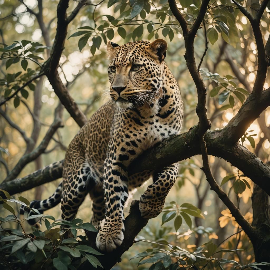Leopard Climbing in Trees: Cinematic Film Still