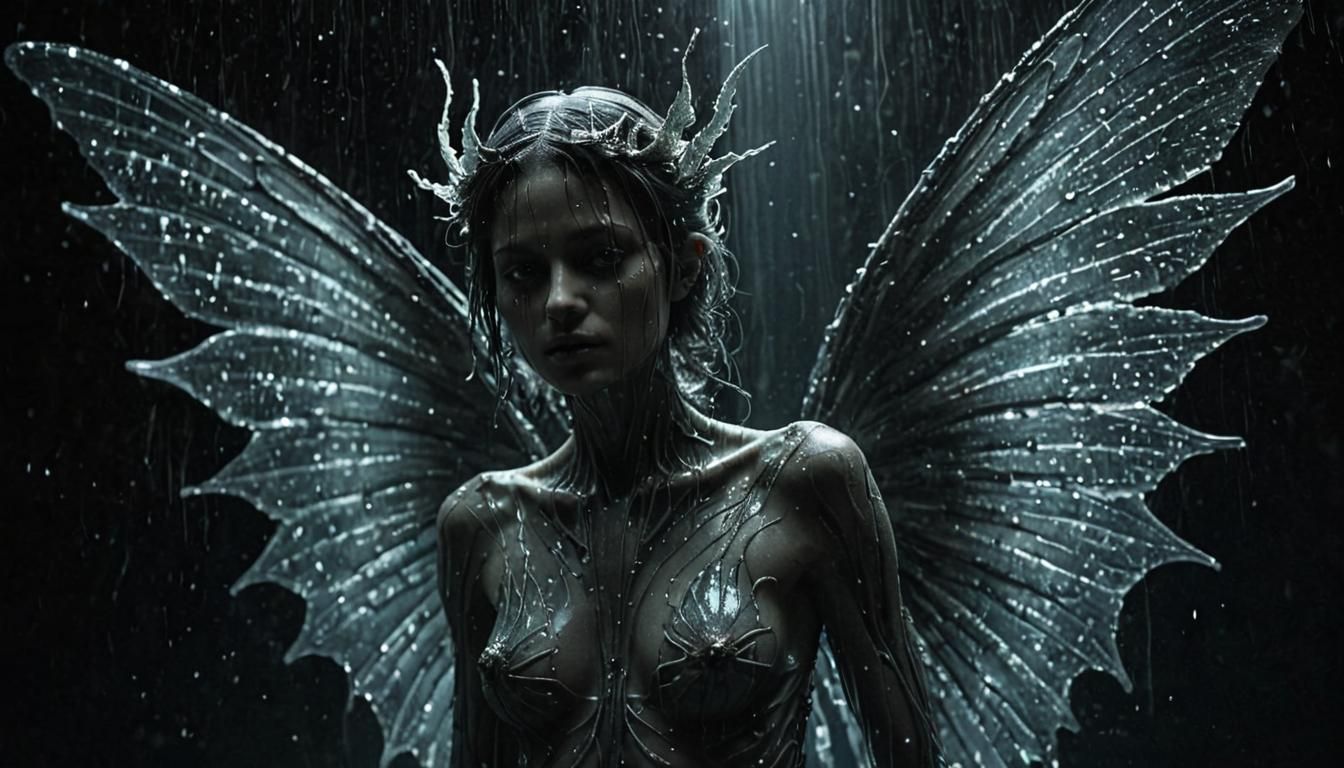 Dark, Cinematic Portrait of a Christmas Fairy in Mysterious,...