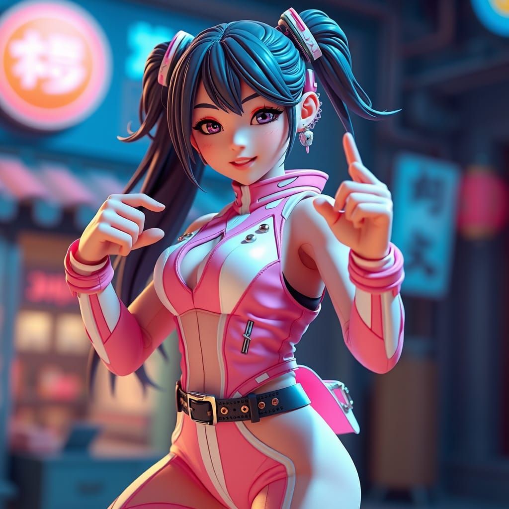 Vibrant Anime Girl Blends Japanese and Chinese Styles