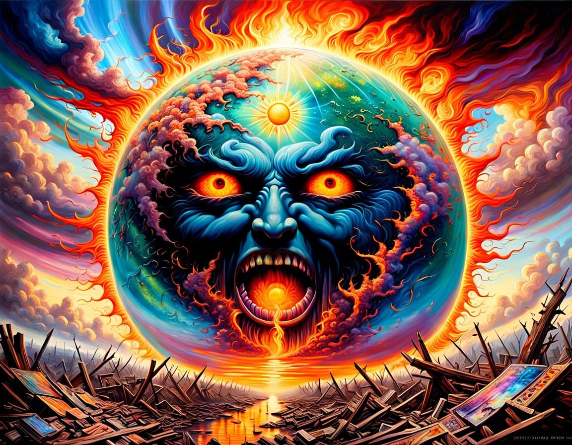 Apocalyptic Sun Over Destroyed Earth: Digital Painting