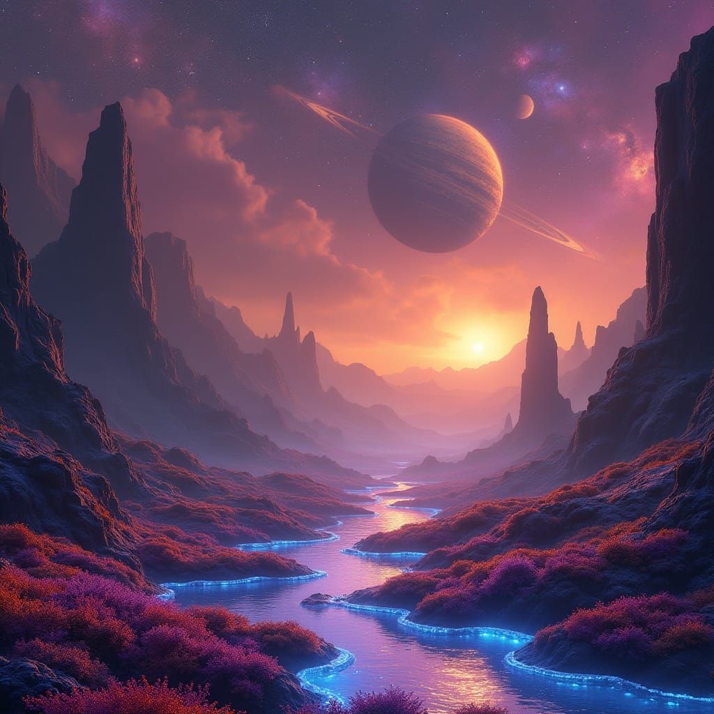 Surreal Alien Planet Radiates Cosmic Energy in Vibrant Color...