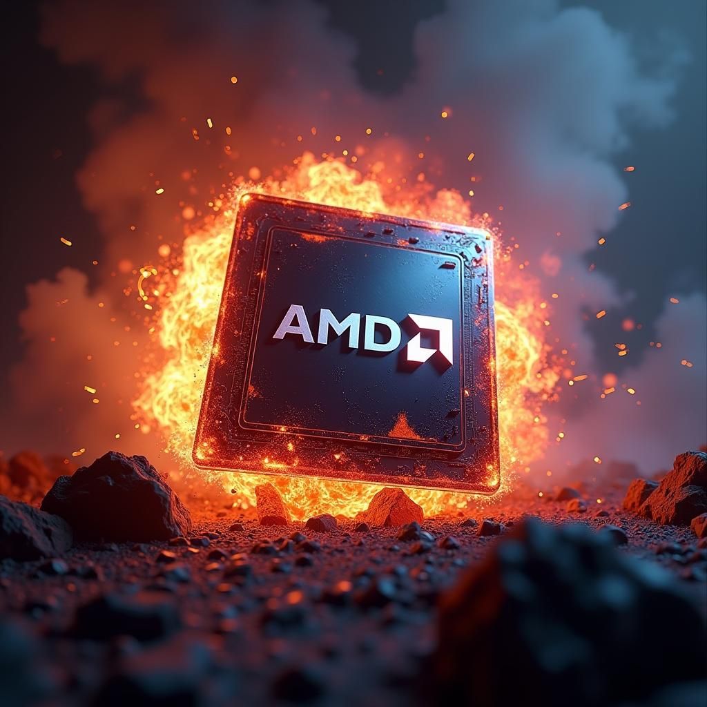 AMD Logo Amidst Explosions in Artstation Style