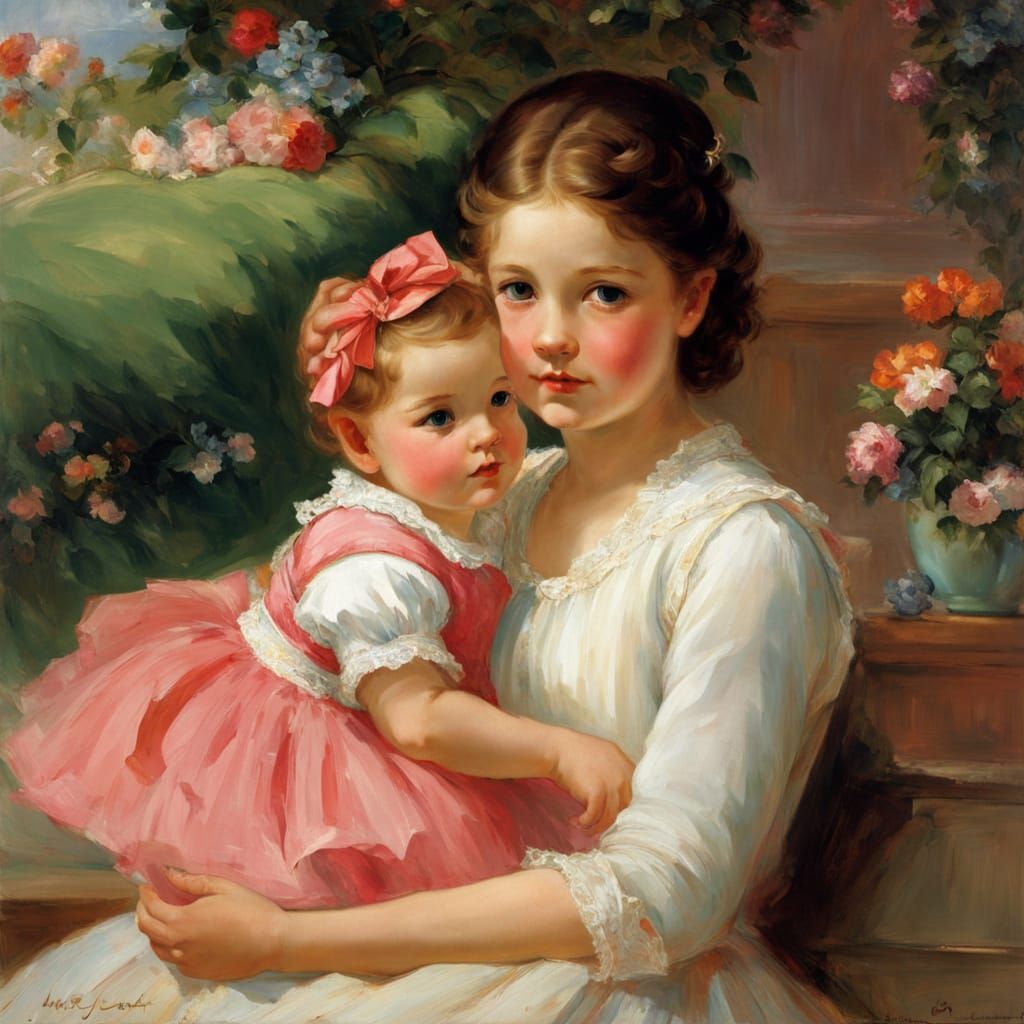 Shy Girl Hiding, Impressionist Style