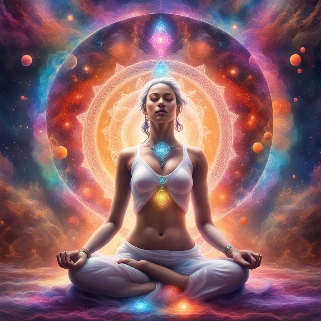 Goddess Meditating in Galaxy: Graffiti Art