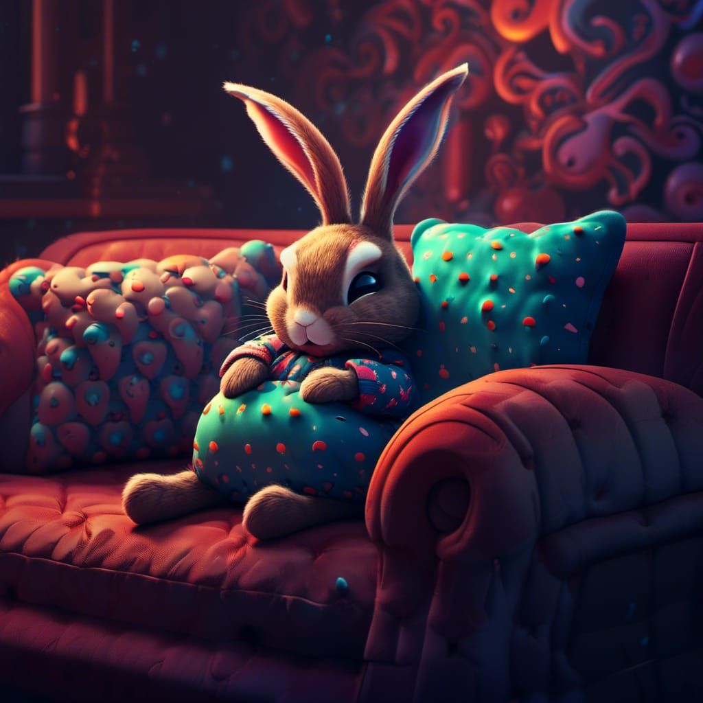 Moody Bunny Sleeps: Digital Illustration in 3D