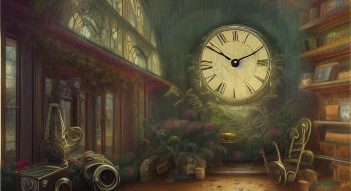 Surreal Eyes and Ears with Clock in Dreamy Dystopian Landsca...