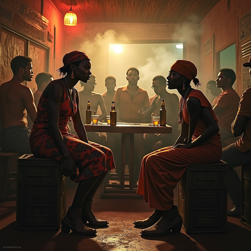 Vibrant African Shebeen Scene in Realism Style