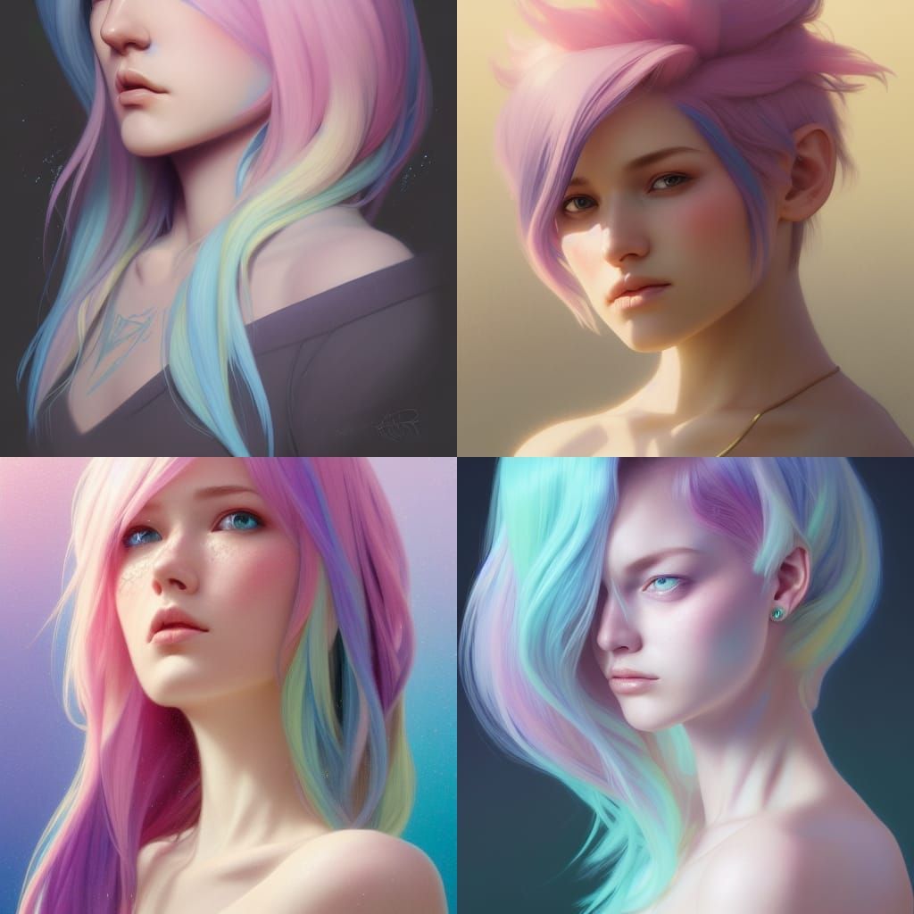 Pastel Hair Portrait in Hyperdetailed Digital Art