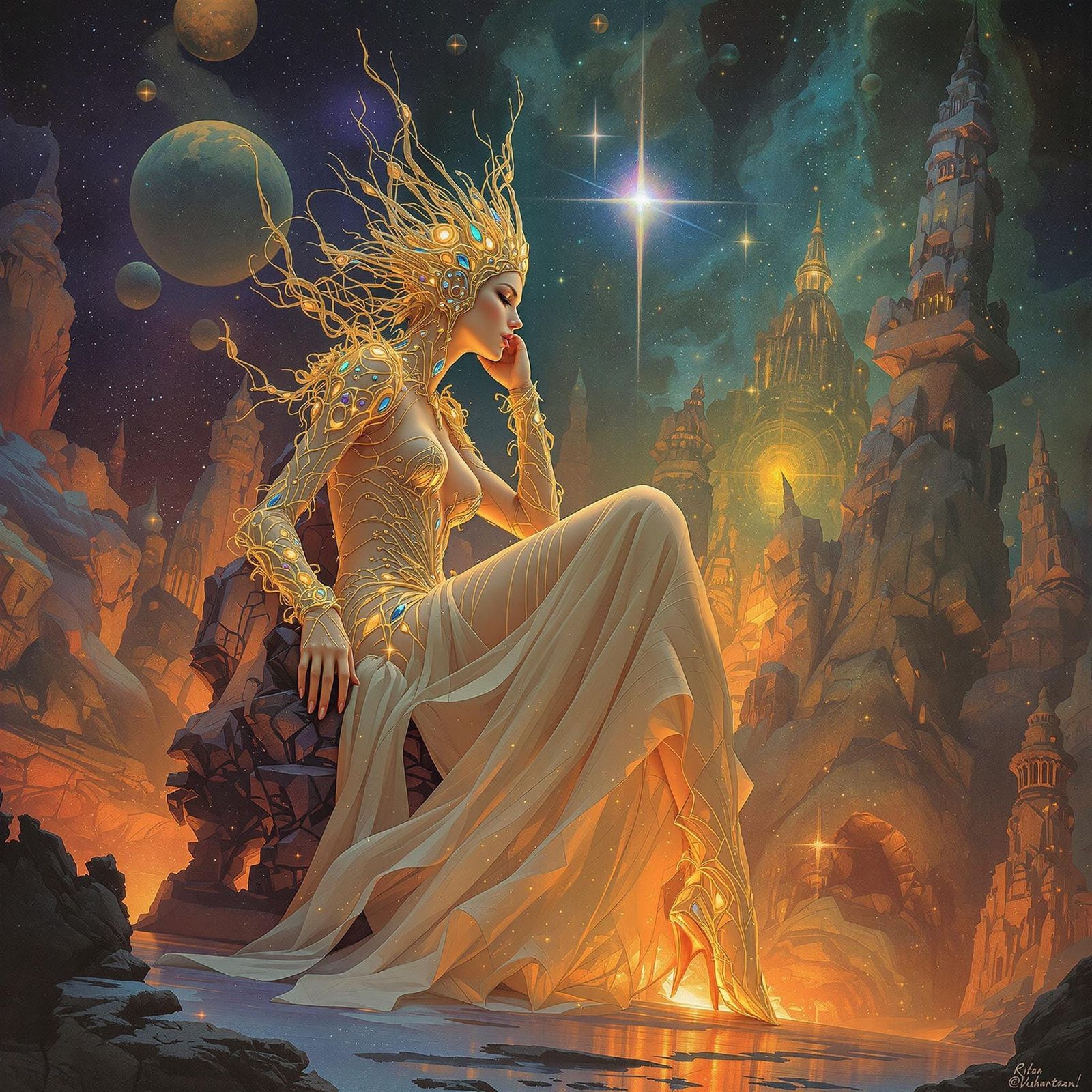 Glamorous Otherworldly Queen in Futuristic, Organic Evening ...