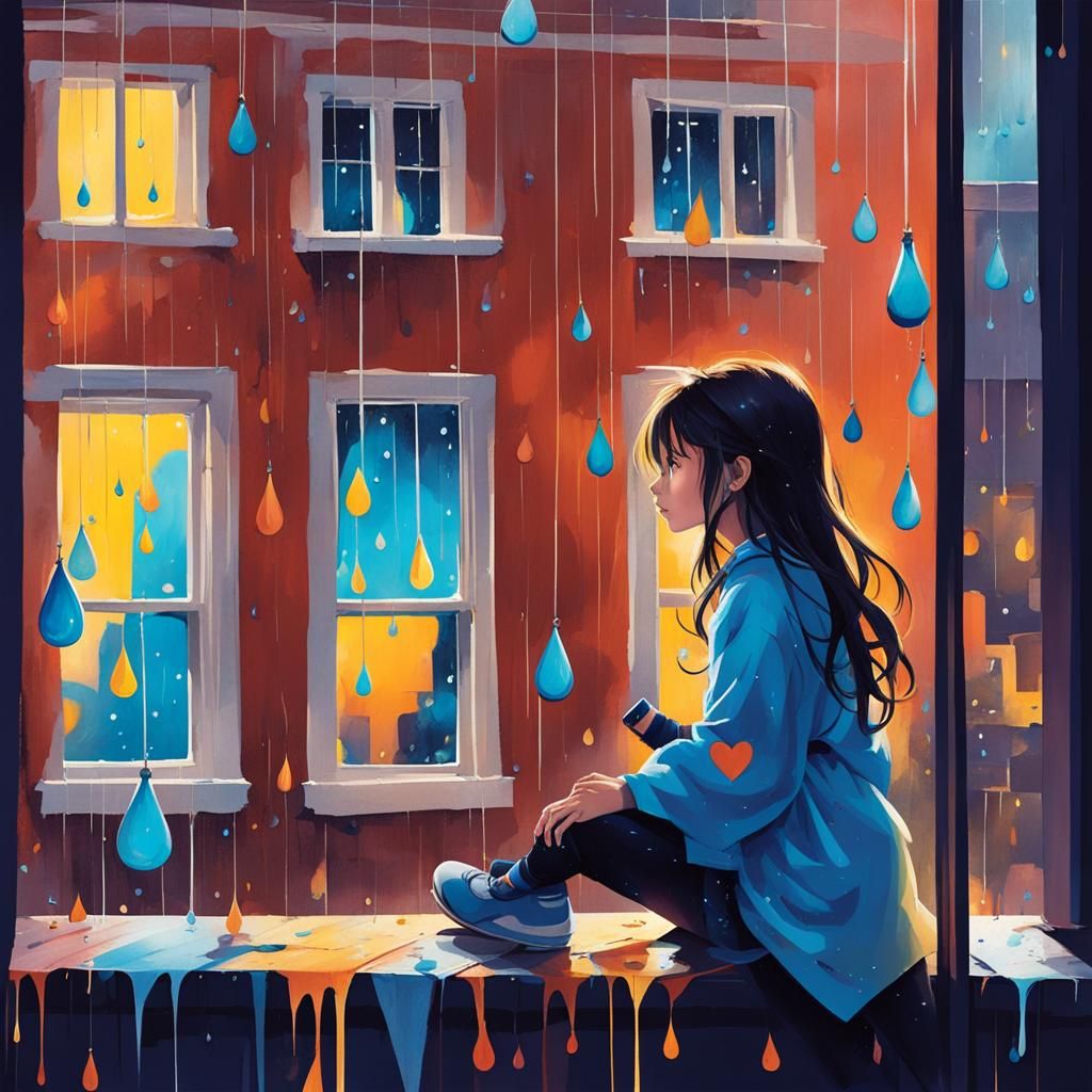 Contemplative Figure Gaze into Rainy Window