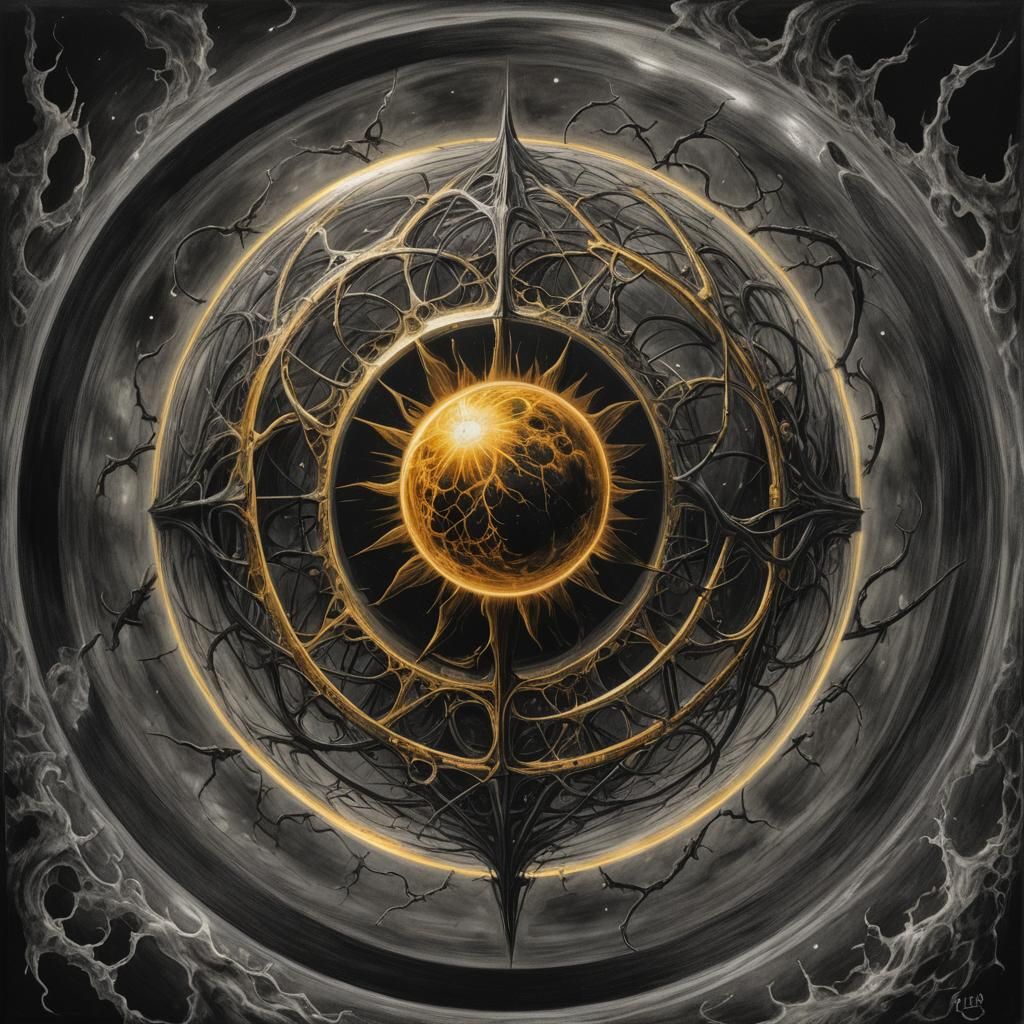 Sinister Golden Solar Eclipse in Gothic Horror Style