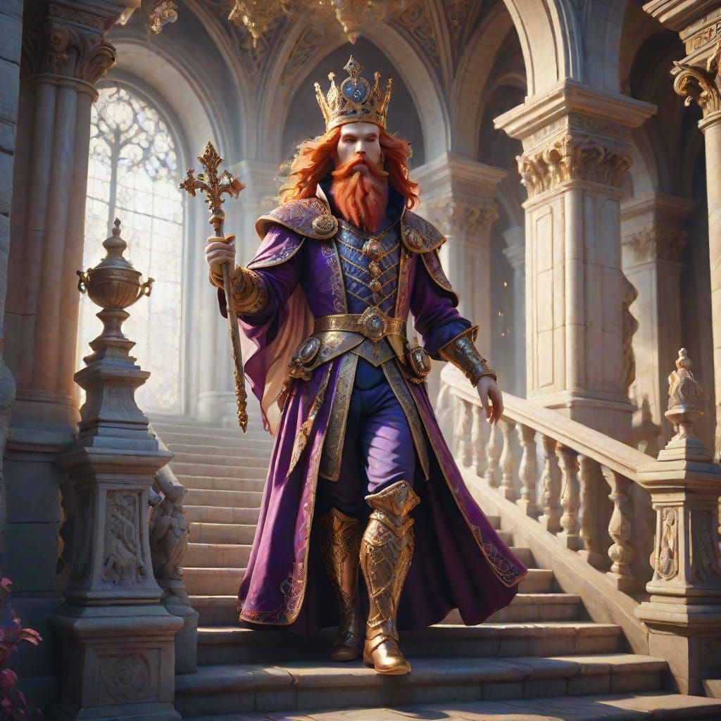 Prince with Magic Staff in Dreamlike Castle