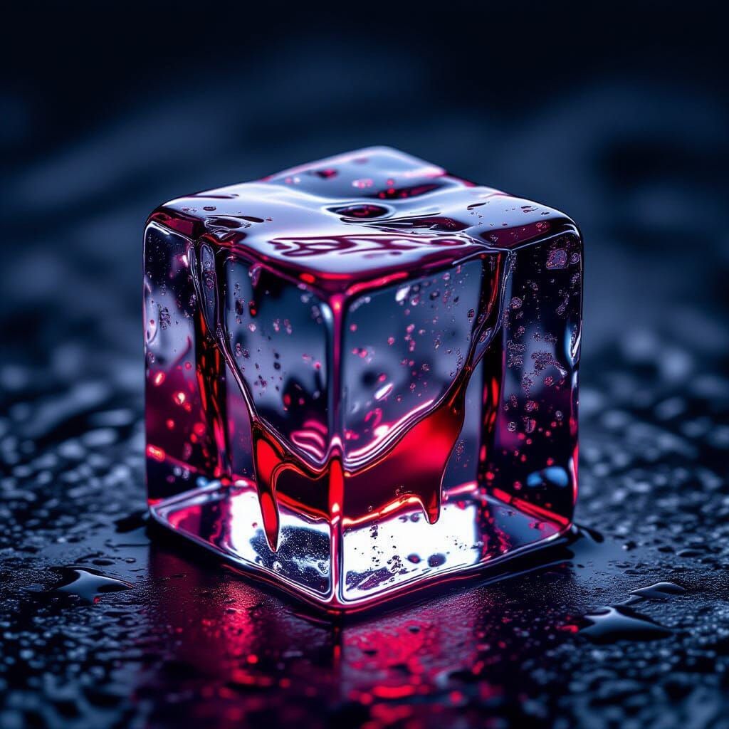 Blood-Filled Ice Cube in Dramatic Lighting