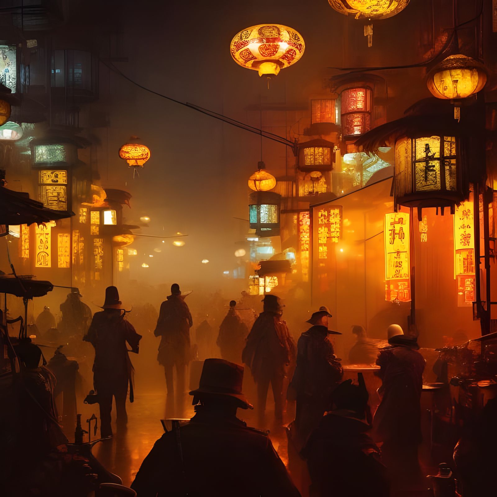 Crowded Opium Den in Chinatown: Fantasycore Art