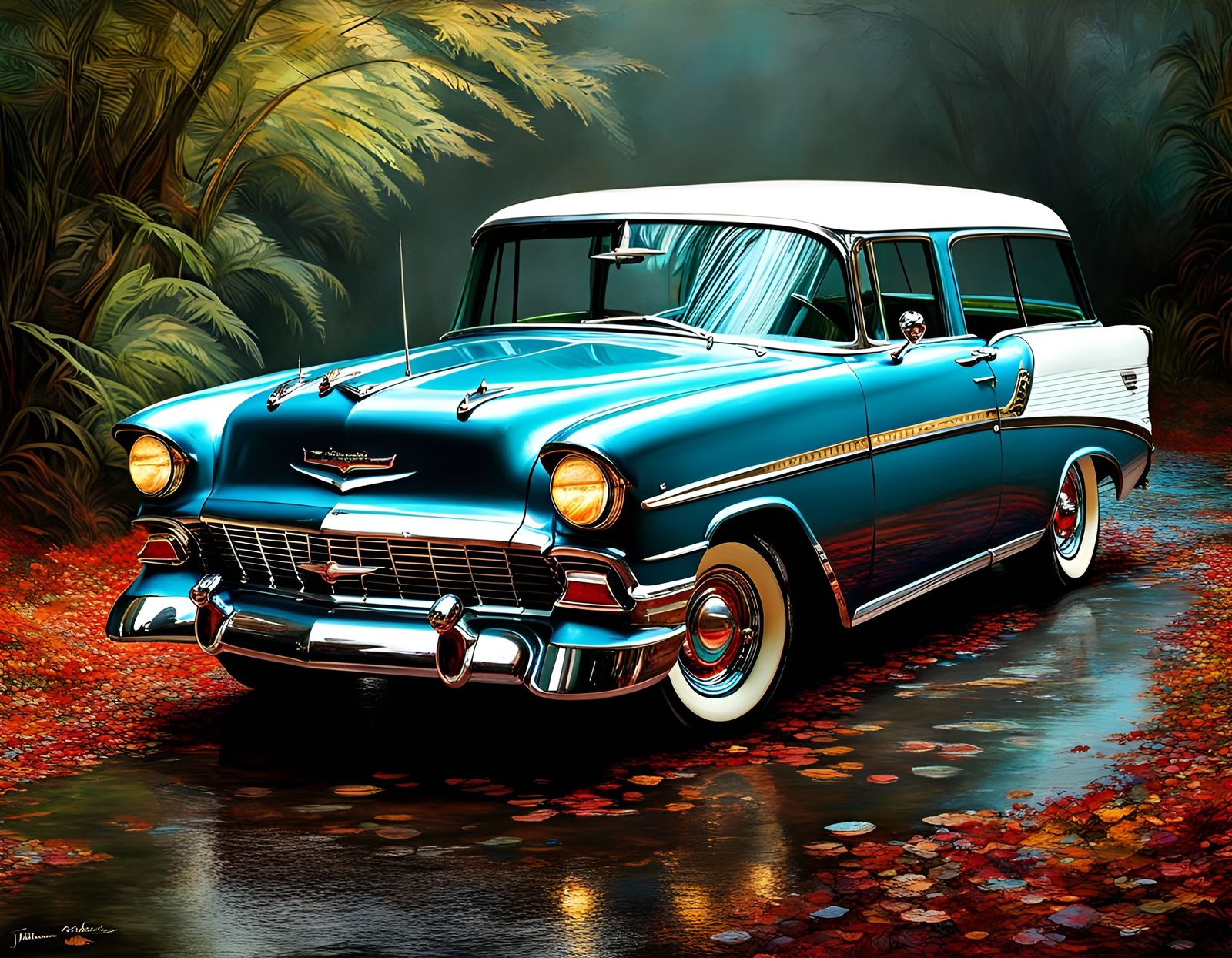 1956 Chevy Nomad in Watercolor Style