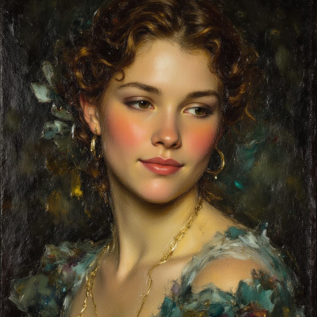 Demure Princess Portrait in Caravaggio Style with Heavy Impa...