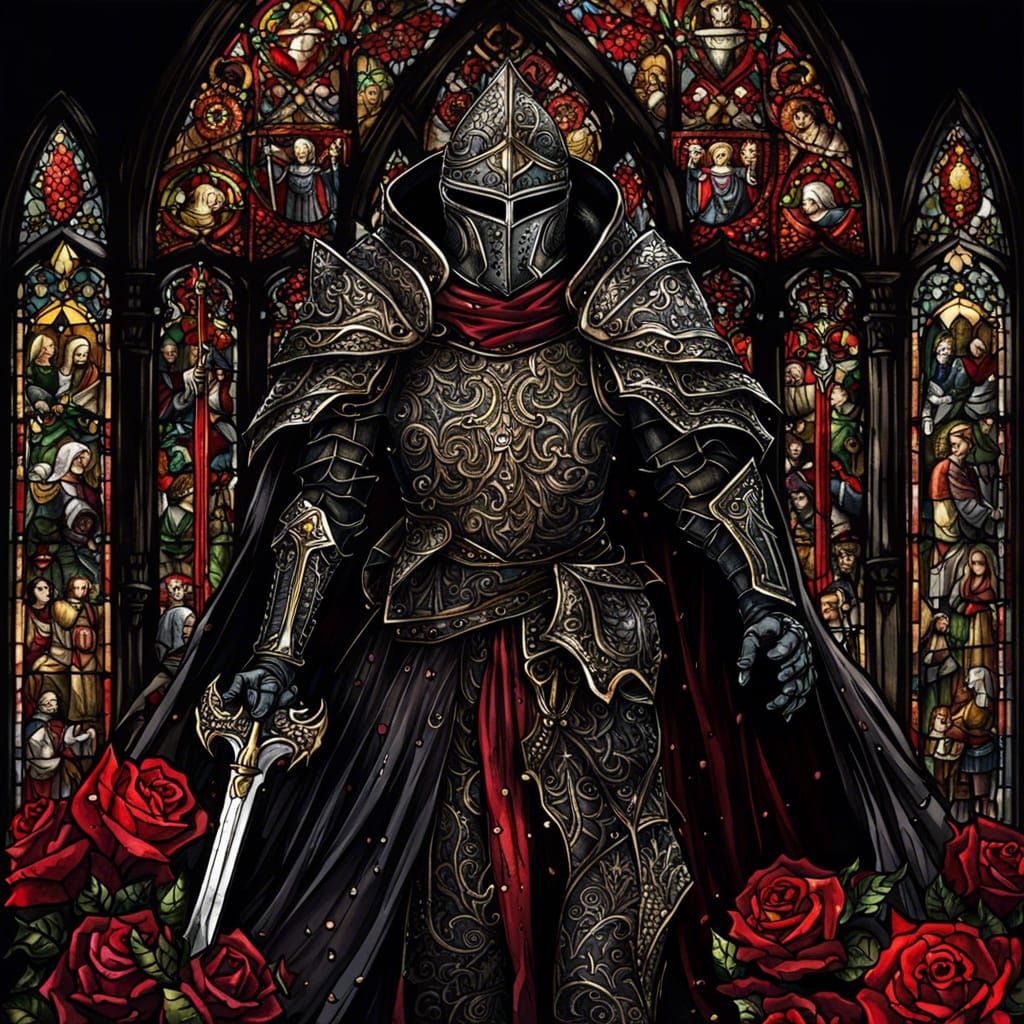 Gothic Knight in Stained Glass, Dark Fantasy Art