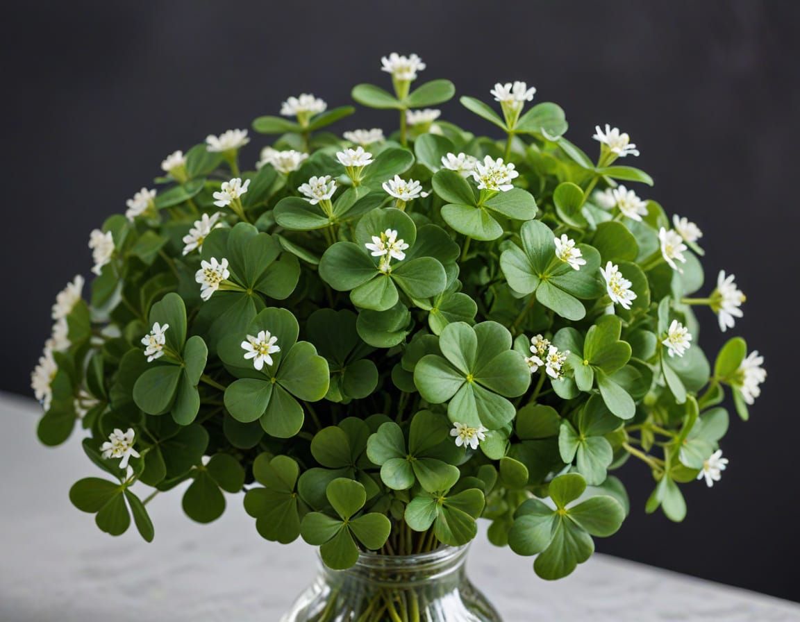 Shamrocks with White Flowers in a Vase