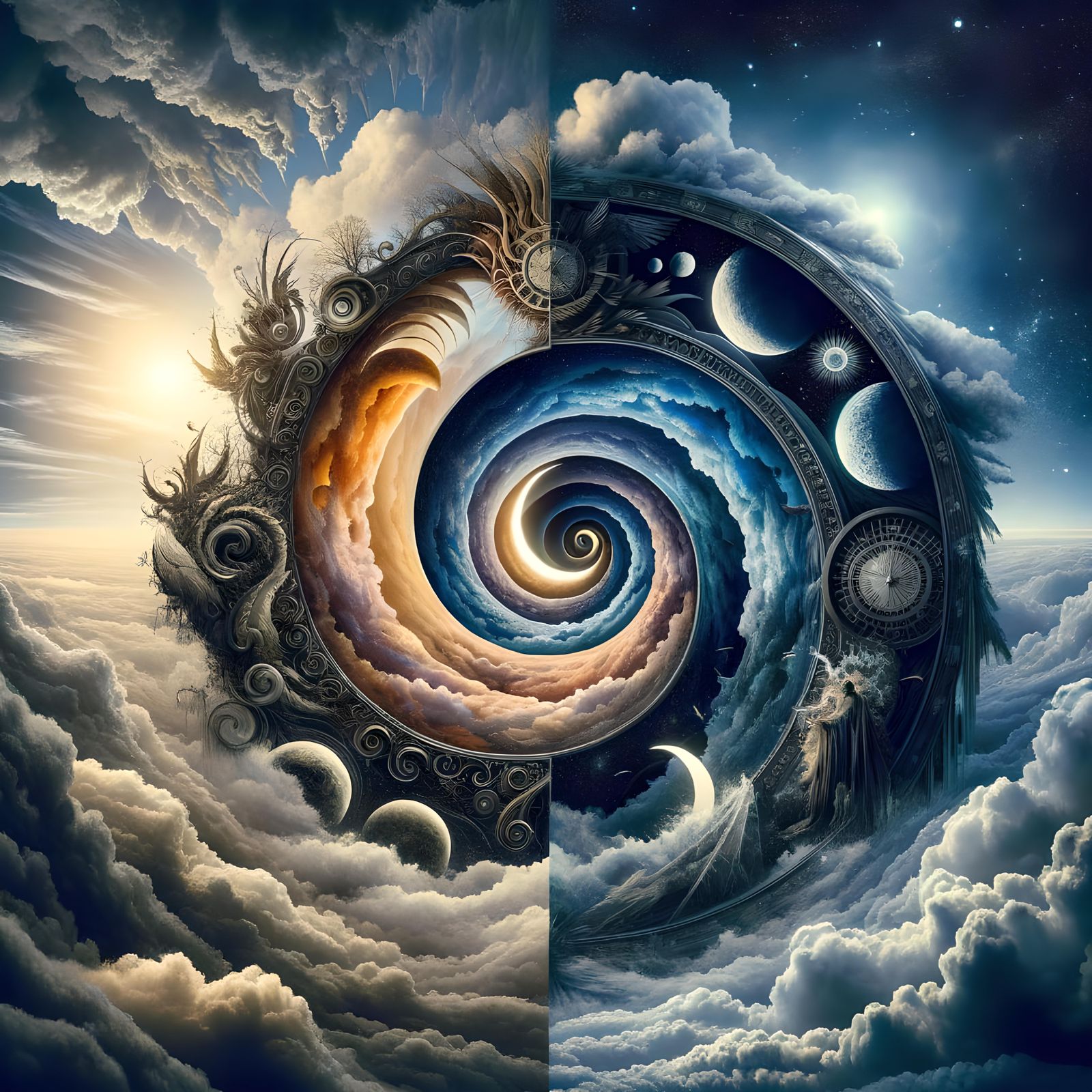 Four Seasons Double Exposure in Art Nouveau Style