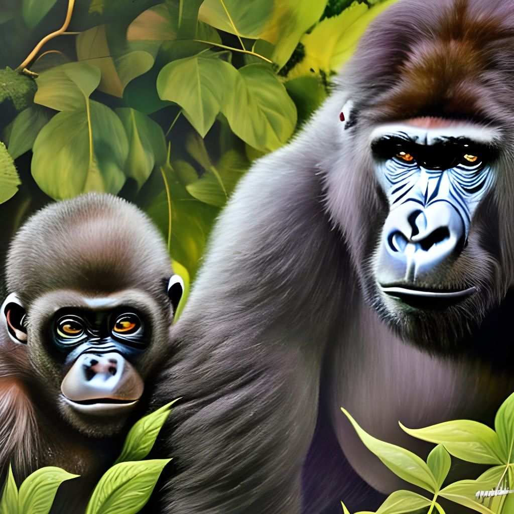 Mother Gorilla protecting her Baby